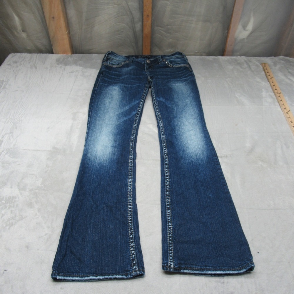 Silver Jeans Suki Co Jeans Women 28x30  Blue Denim Bootcut Dark Fade Embellished